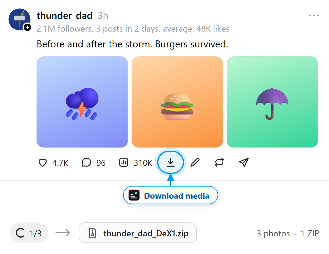 The download button on a carousel post, and the ZIP file it produces